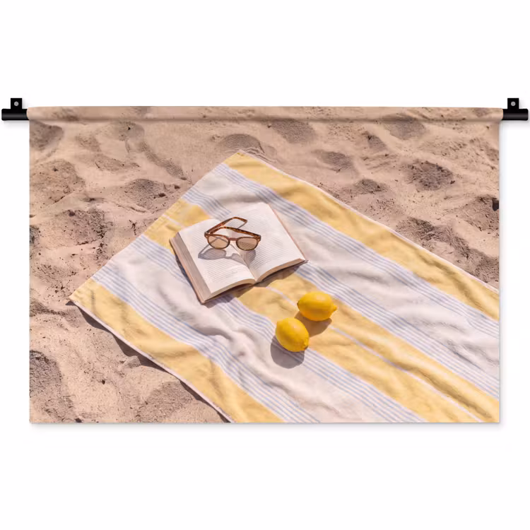 Wandkleed - Boek - Zonnebril - Strand - Zomer - Geel — 1