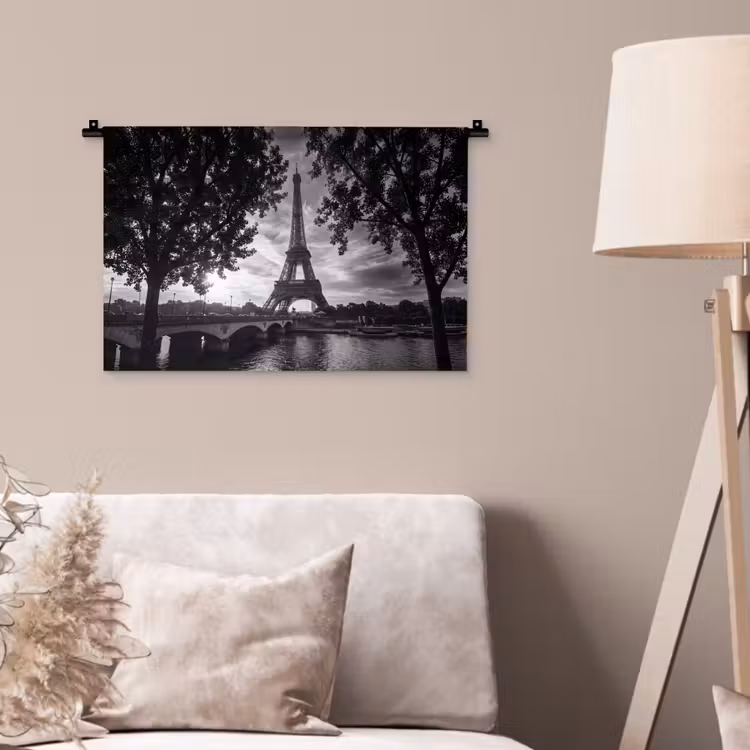 Wandkleed - Eiffeltoren - Parijs - Rivier - Architectuur - Zwart-wit — 2