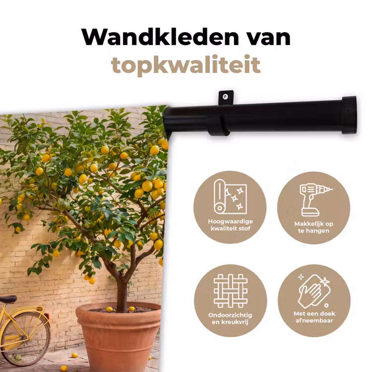Wandkleed - Fiets - Mand - Eten - Geel - Zomer — 3