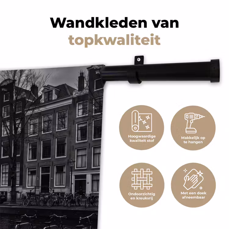 Wandkleed - Huis - Gracht - Amsterdam - Architectuur - Zwart-wit — 3