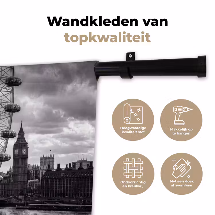 Wandkleed - Reuzenrad - Klokkentoren - Architectuur - Zwart-wit - Stad — 3