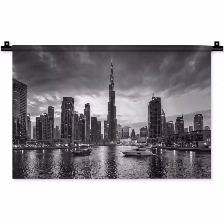 Wandkleed - Stad - Skyline - Architectuur - Avond - Zwart-wit — 1