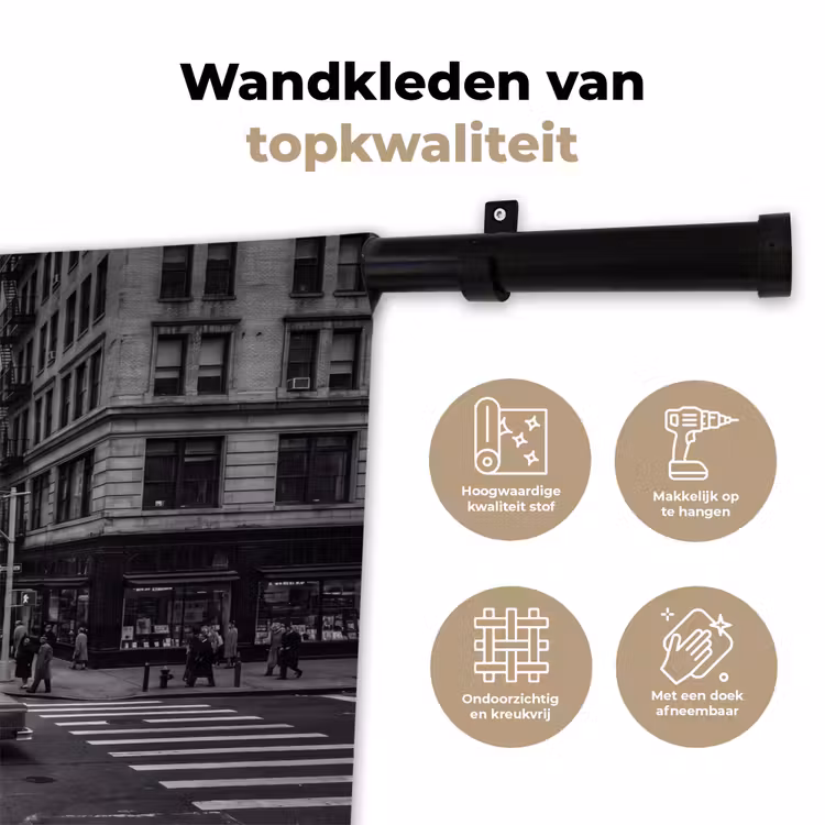 Wandkleed - Stad - Straat - Gebouwen - Verkeer - Zwart-wit — 3