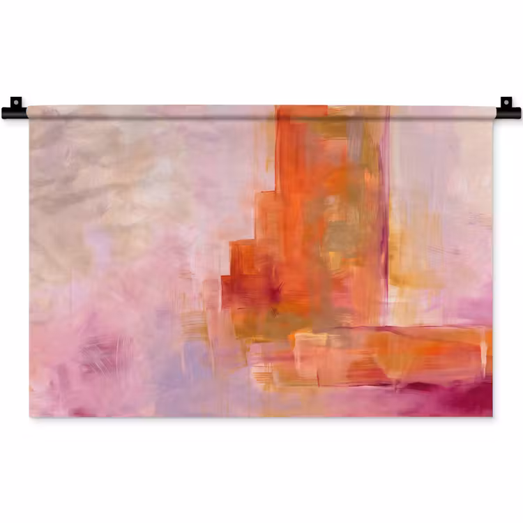 Wandkleed - Abstract - Borstelstreken - Kunst - Paars - Goud — 1