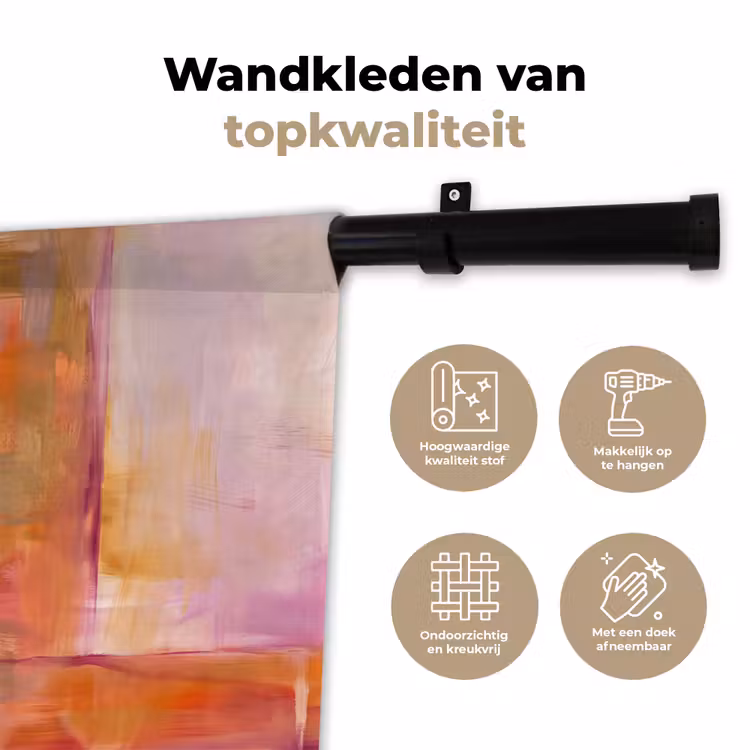 Wandkleed - Abstract - Borstelstreken - Kunst - Paars - Goud — 3