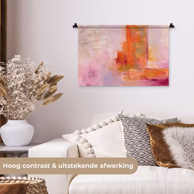 Wandkleed - Abstract - Borstelstreken - Kunst - Paars - Goud — 4