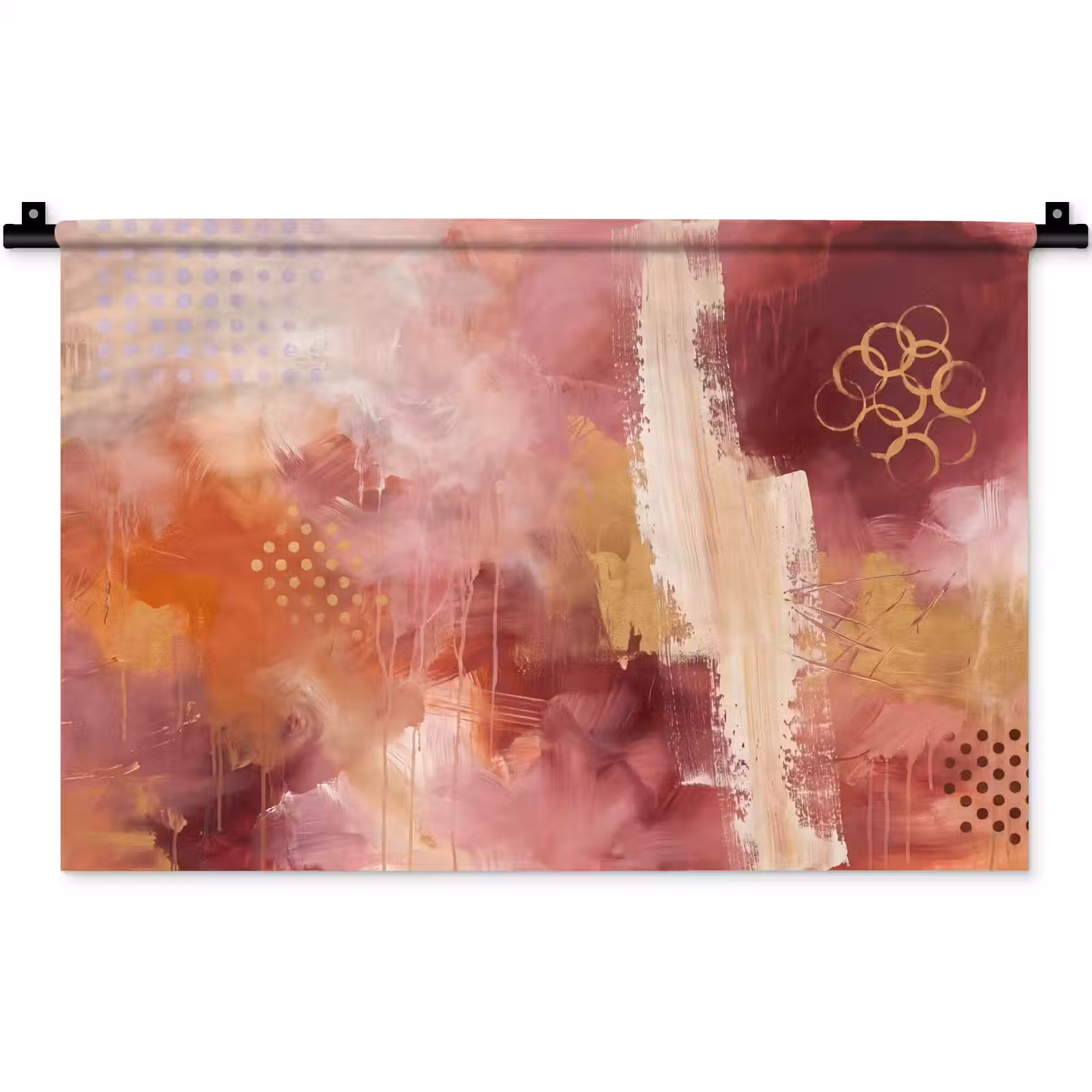 Wandkleed - Abstract - Rood - Goud - Modern - Kunst — 1