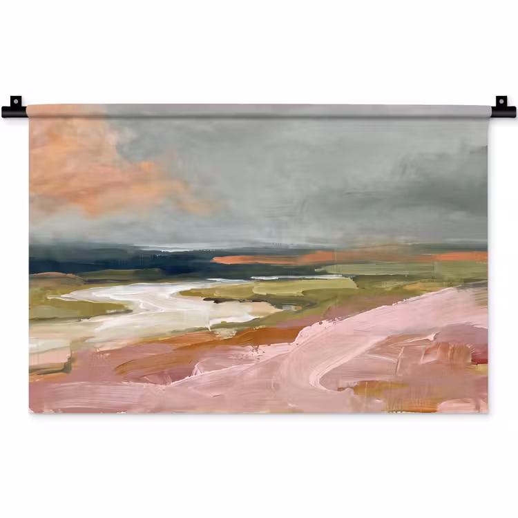 Wandkleed - Landschap - Rivier - Abstract - Roze - Groen — 1