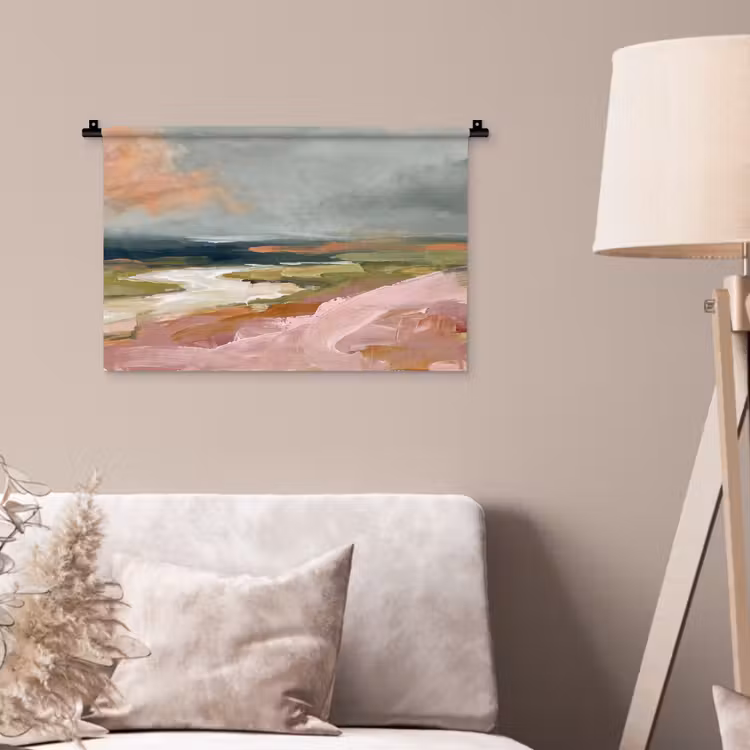 Wandkleed - Landschap - Rivier - Abstract - Roze - Groen — 2