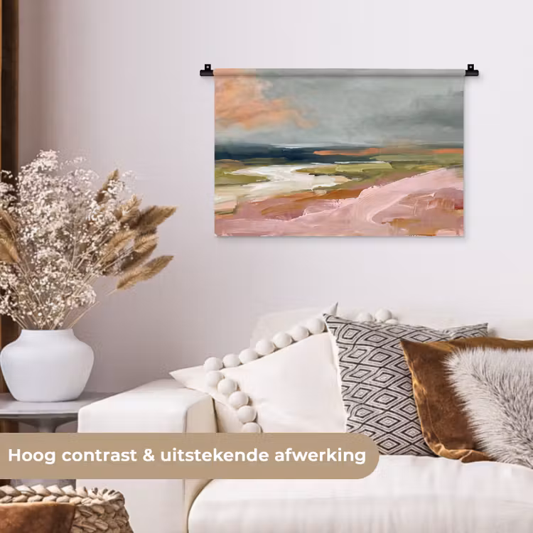 Wandkleed - Landschap - Rivier - Abstract - Roze - Groen — 4