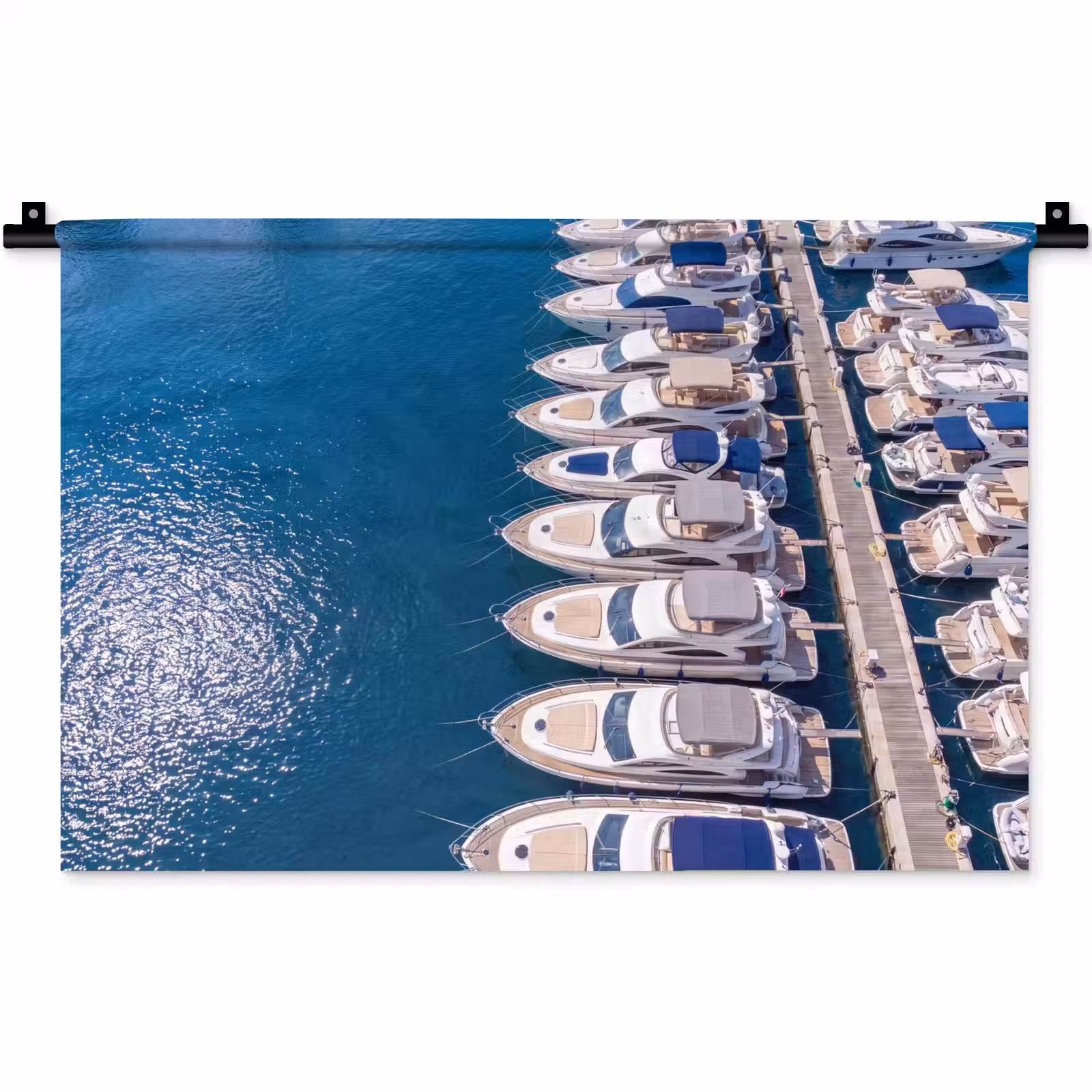 Wandkleed - Boot - Jachthaven - Water - Zomer - Blauw — 1