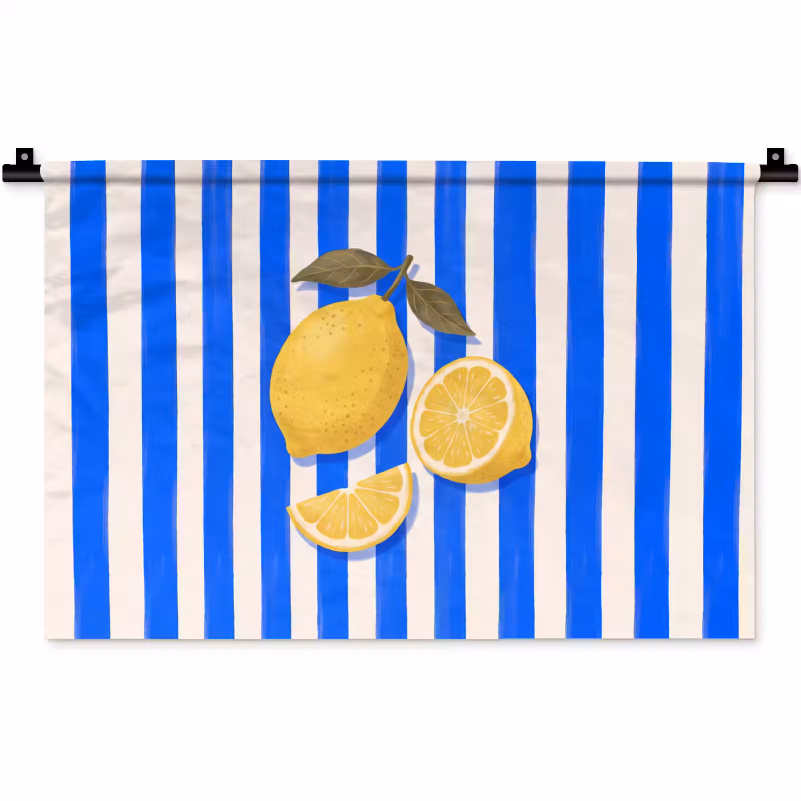 Wandkleed - Fruit - Citroen - Zomer - Geel - Blauw — 1