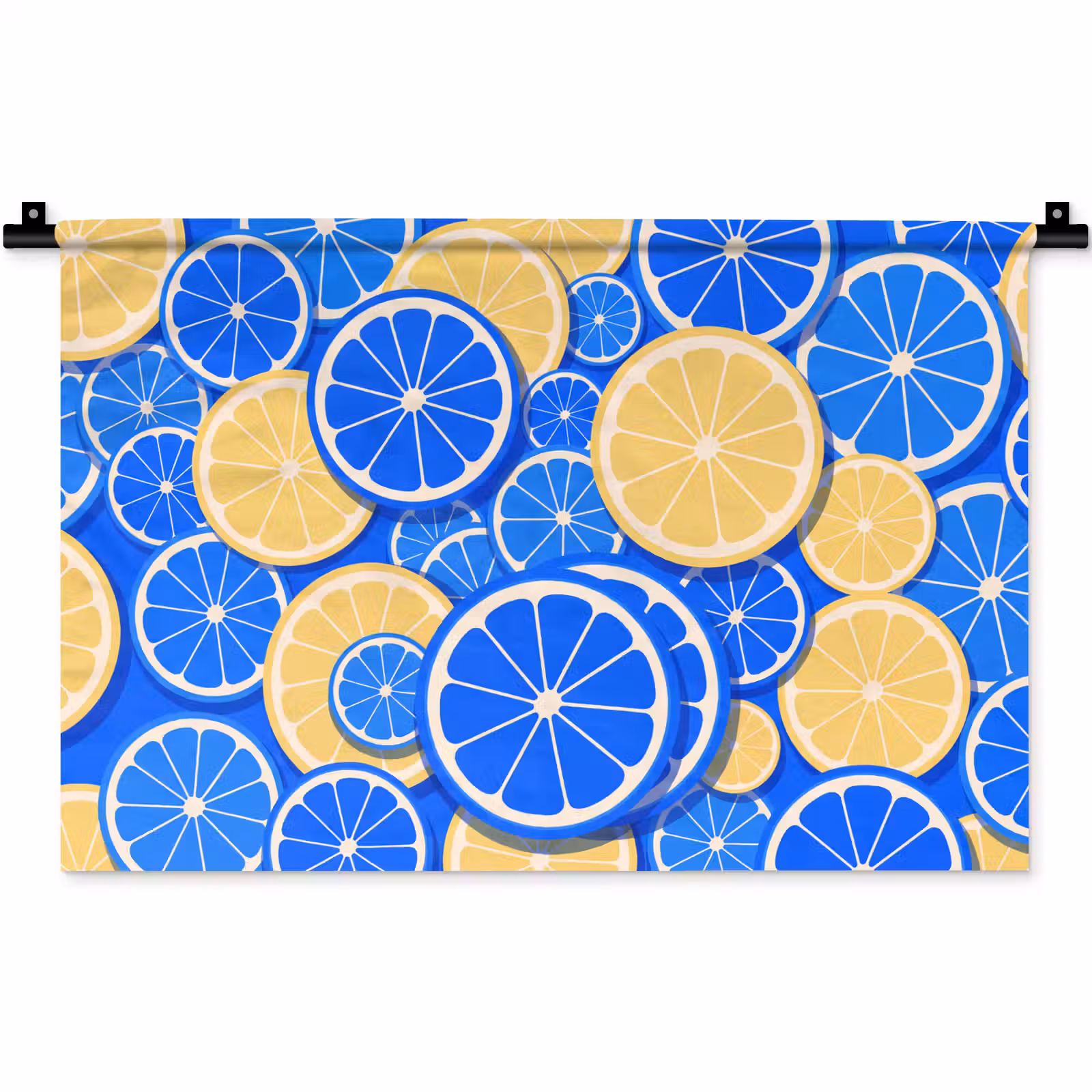 Wandkleed - Fruit - Schijven - Patroon - Modern - Blauw - Geel — 1