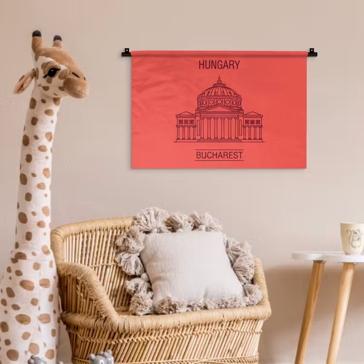 Wandkleed - Architectuur - Boekarest - Stedelijk - Lijntekening - Rood — 5