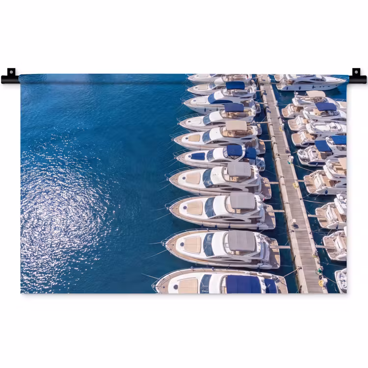 Wandkleed - Boot - Jachthaven - Water - Zomer - Blauw — 1