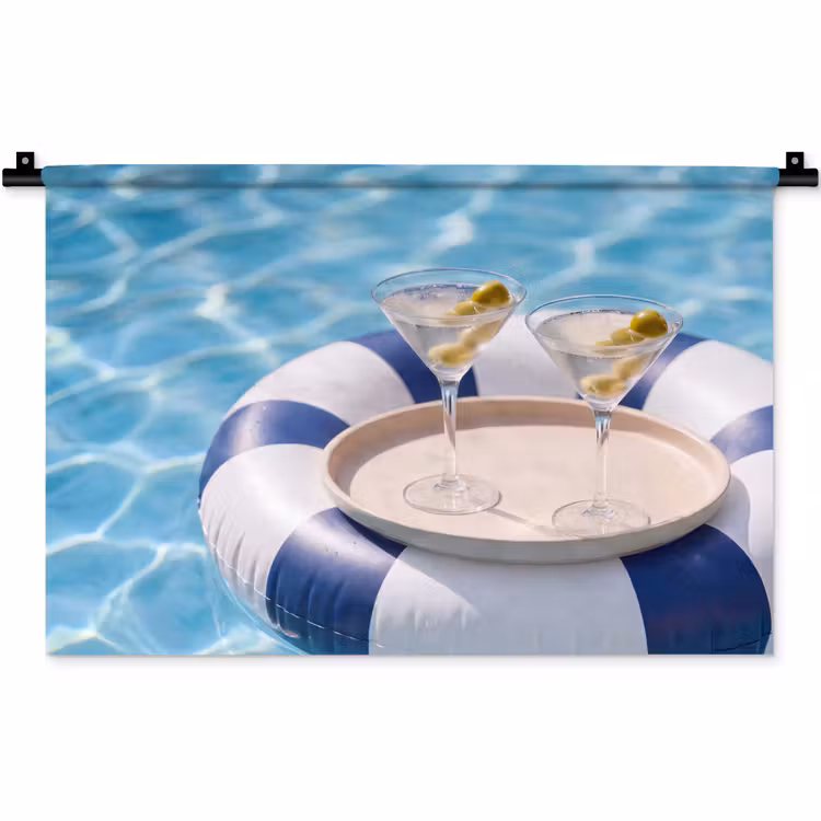 Wandkleed - Cocktail - Zwembad - Zomer - Blauw — 1
