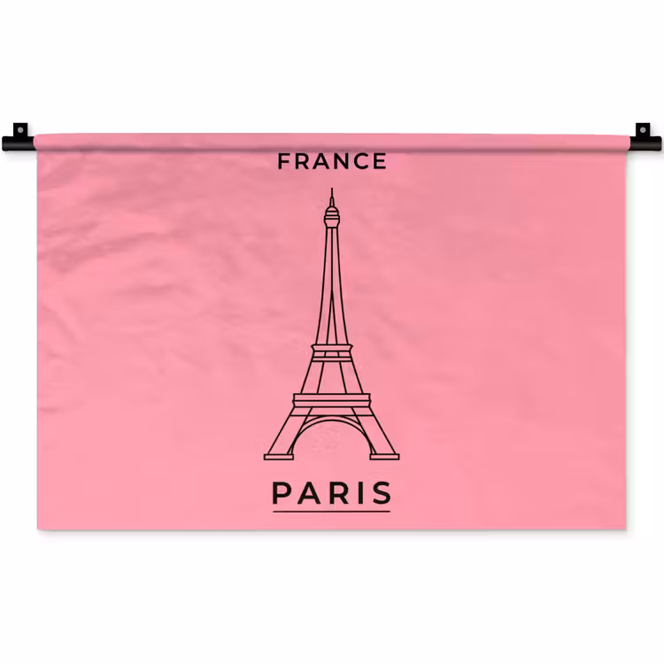 Wandkleed - Eiffeltoren - Parijs - Architectuur - Minimalistisch - Roze — 1