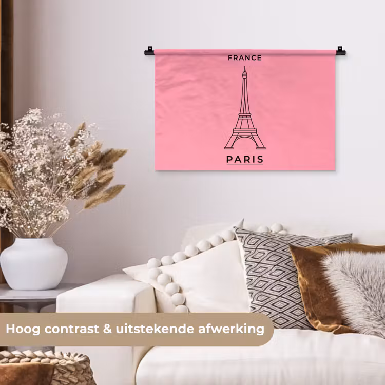 Wandkleed - Eiffeltoren - Parijs - Architectuur - Minimalistisch - Roze — 4