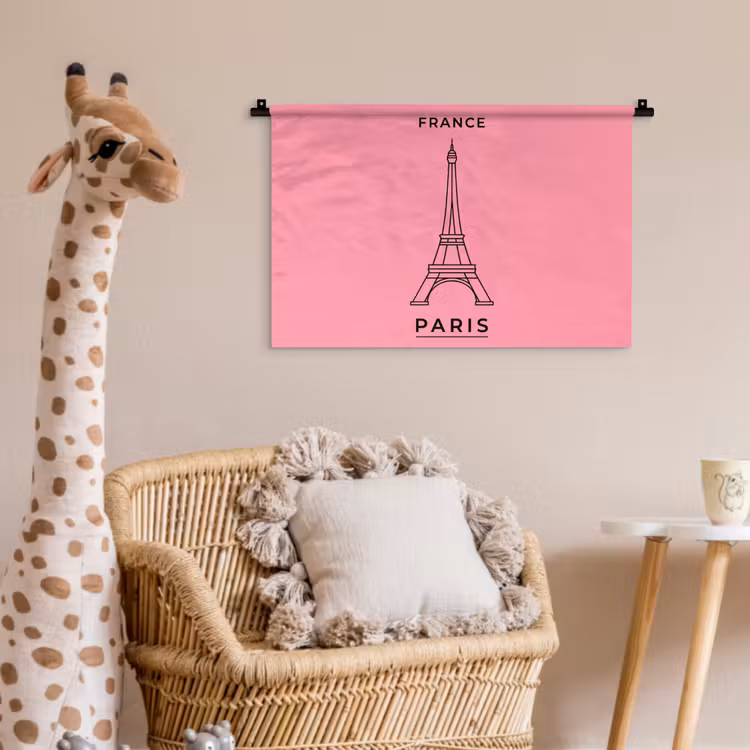 Wandkleed - Eiffeltoren - Parijs - Architectuur - Minimalistisch - Roze — 5