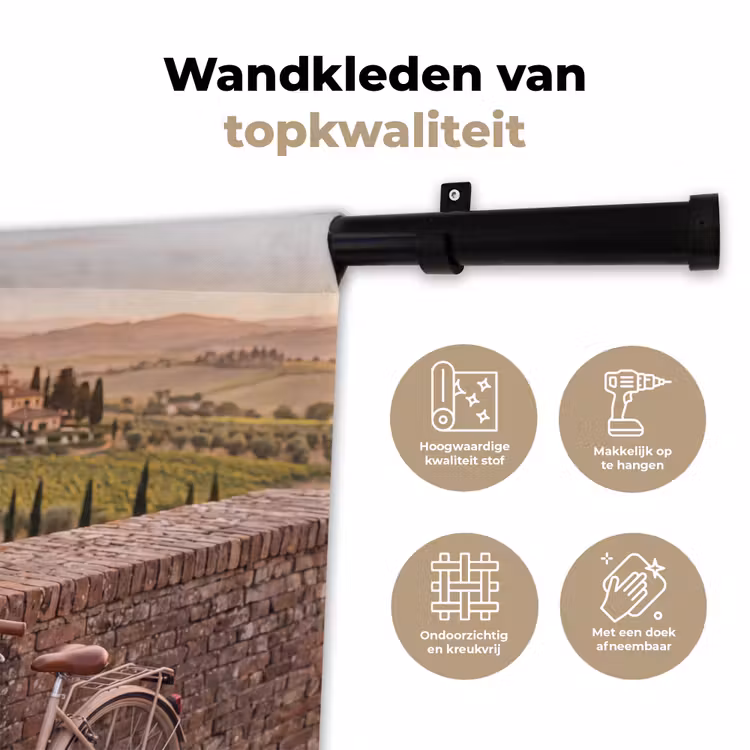 Wandkleed - Fiets - Bloemen - Toscane - Landschap - Roze — 3