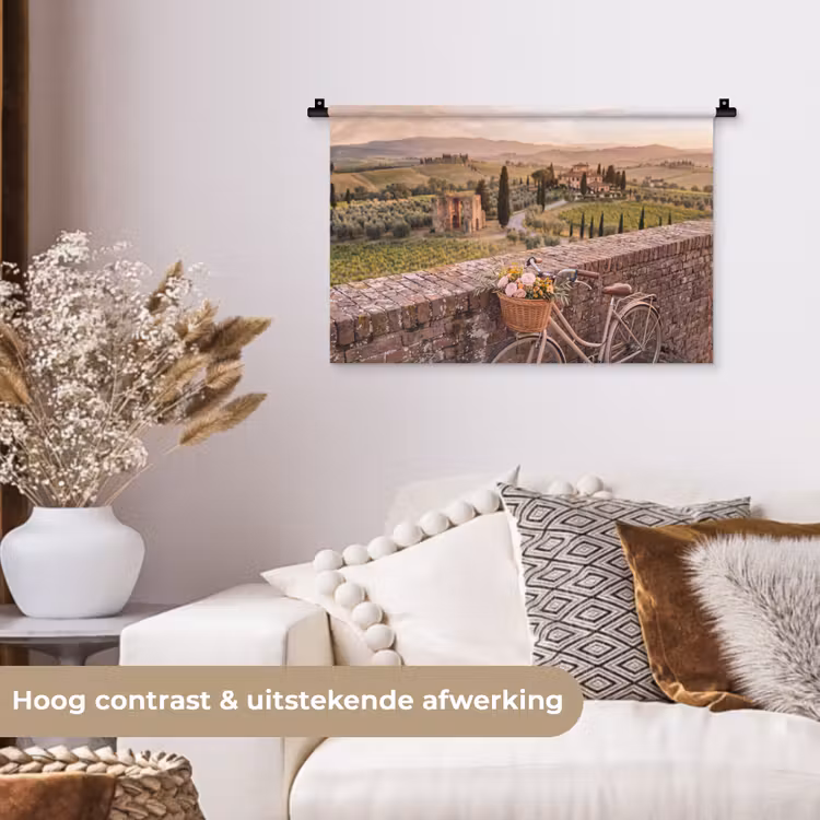 Wandkleed - Fiets - Bloemen - Toscane - Landschap - Roze — 4