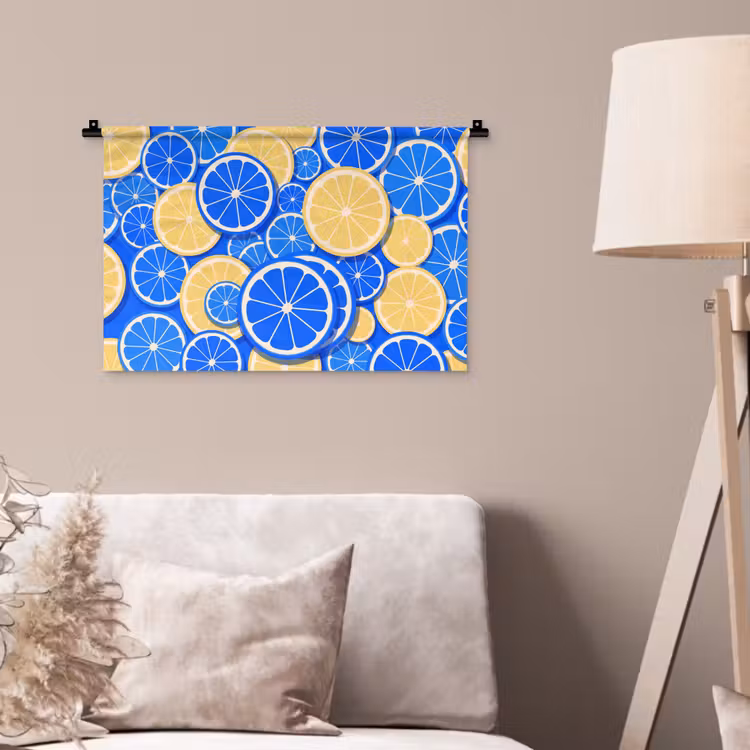 Wandkleed - Fruit - Schijven - Patroon - Modern - Blauw - Geel — 2