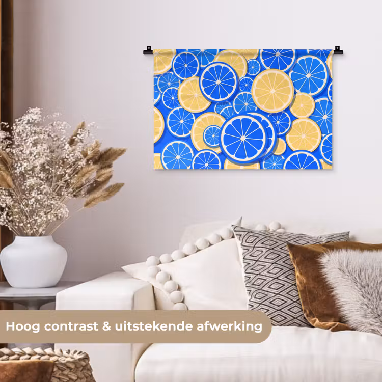 Wandkleed - Fruit - Schijven - Patroon - Modern - Blauw - Geel — 4