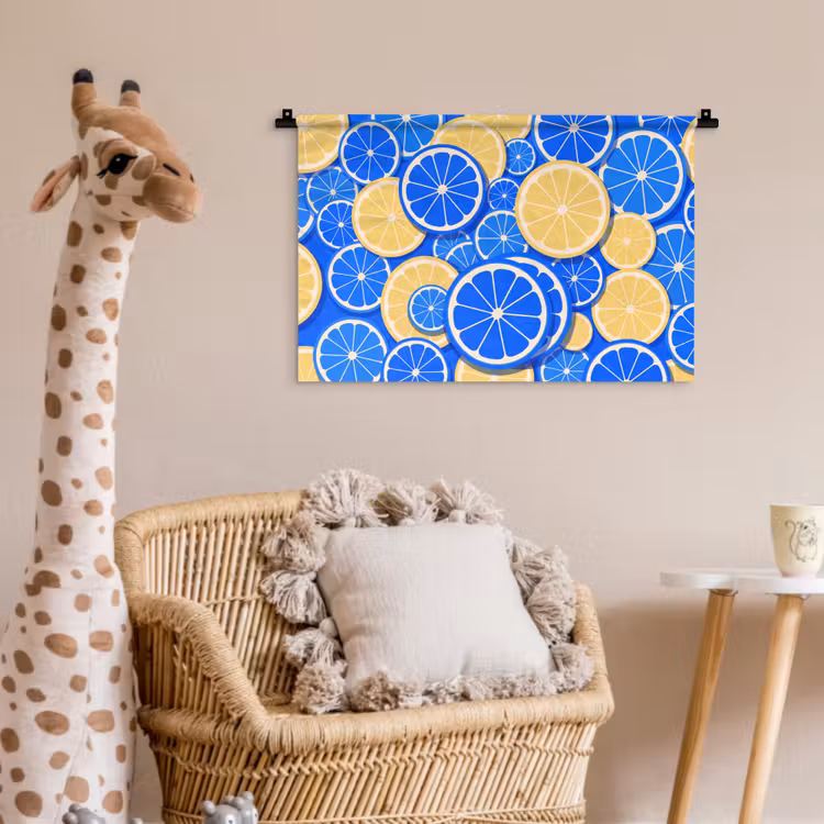 Wandkleed - Fruit - Schijven - Patroon - Modern - Blauw - Geel — 5