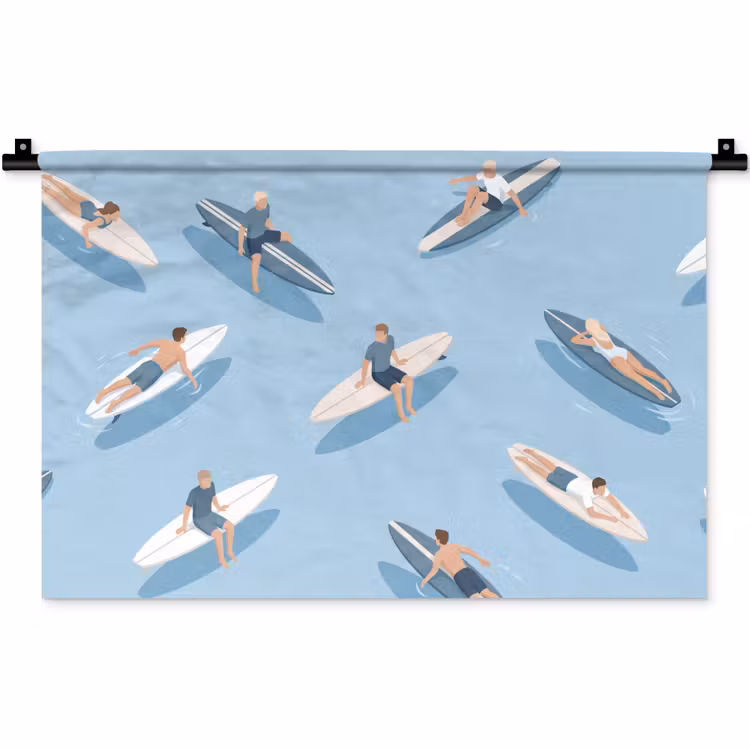 Wandkleed - Mensen - Surfen - Water - Zomer - Illustratie — 1