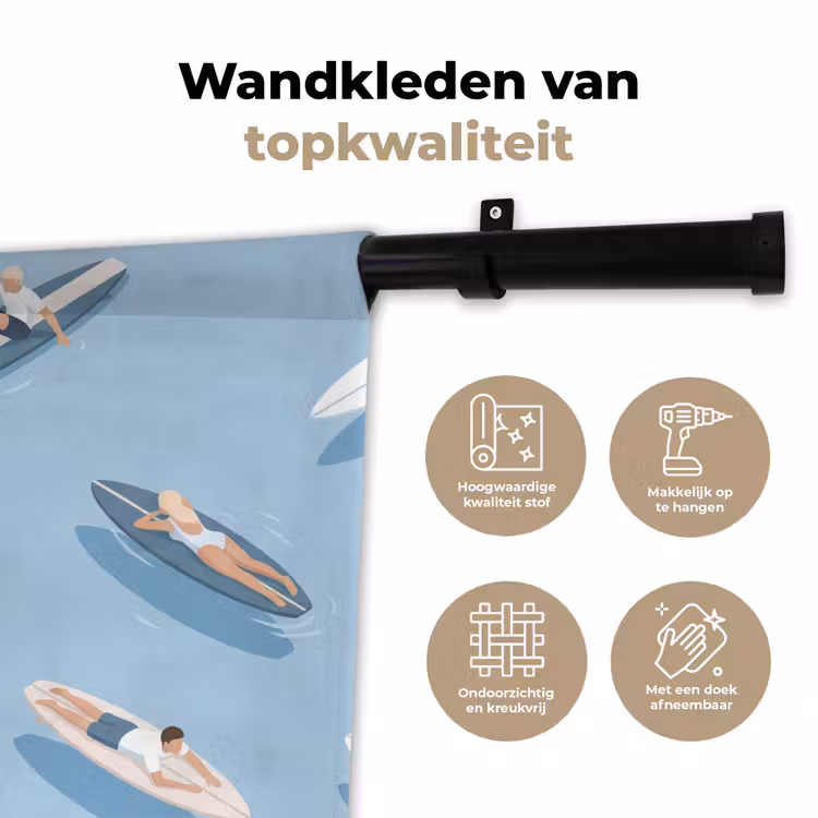 Wandkleed - Mensen - Surfen - Water - Zomer - Illustratie — 3