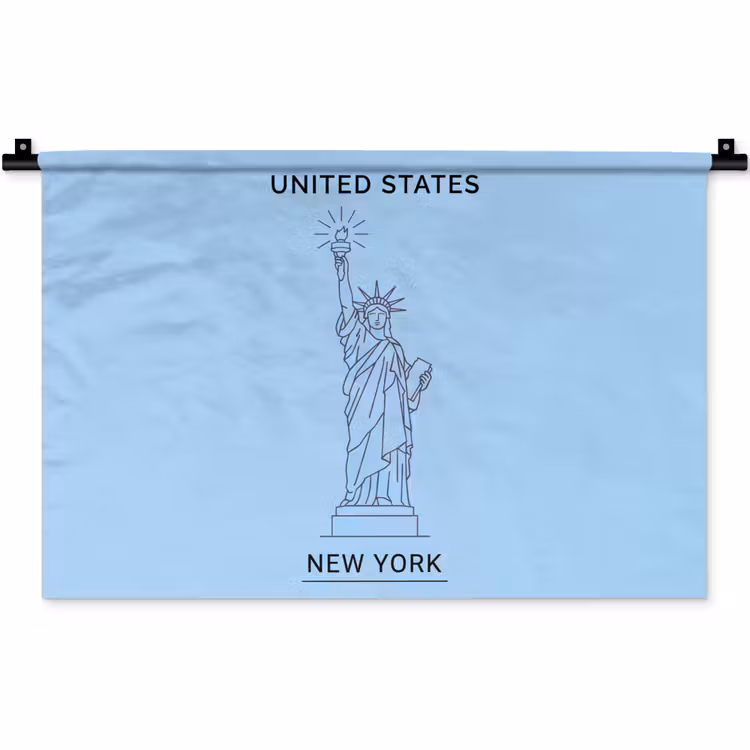 Wandkleed - Monument - Vrijheidsbeeld - New York - Minimalistisch - Blauw — 1