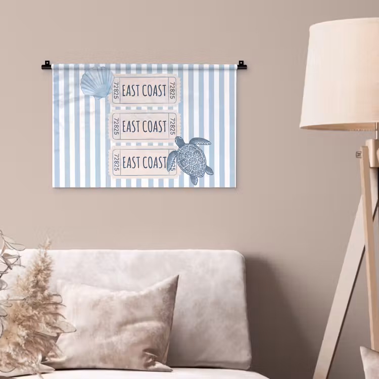 Wandkleed - Schelp - Oceaan - Kust - Blauw - Illustratie — 2