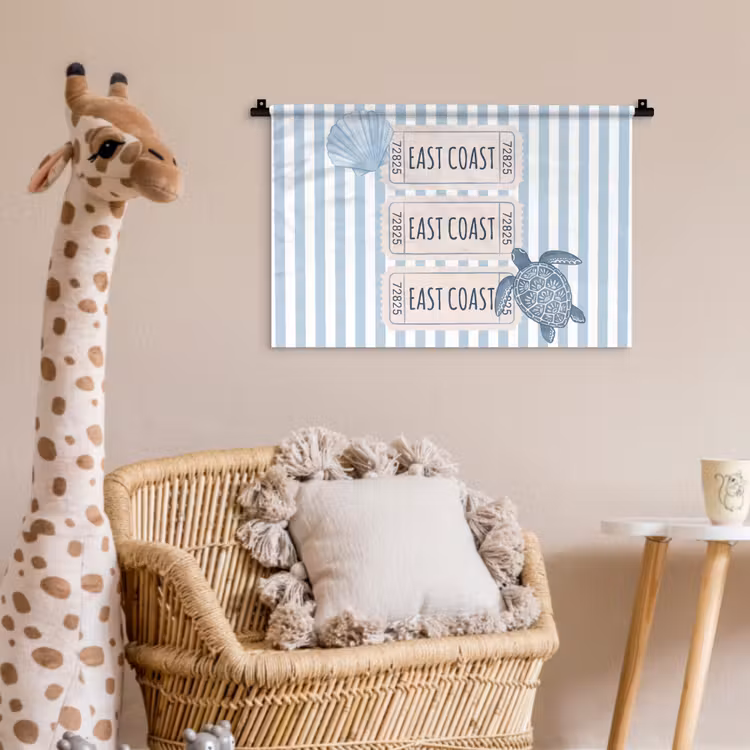 Wandkleed - Schelp - Oceaan - Kust - Blauw - Illustratie — 5