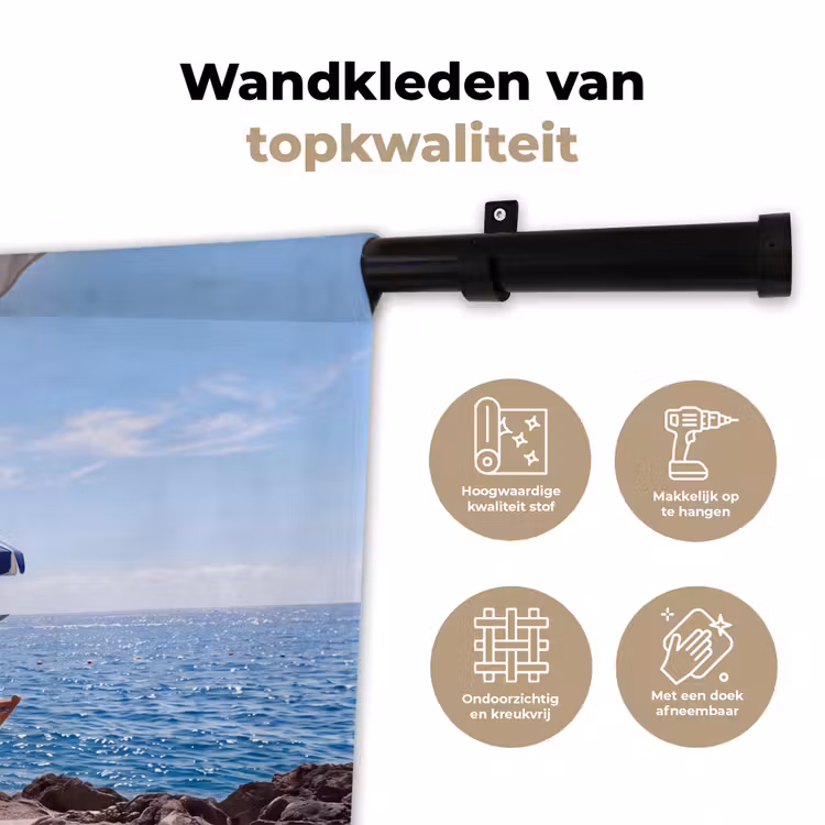 Wandkleed - Strand - Ligstoel - Parasol - Zomer - Blauw — 3