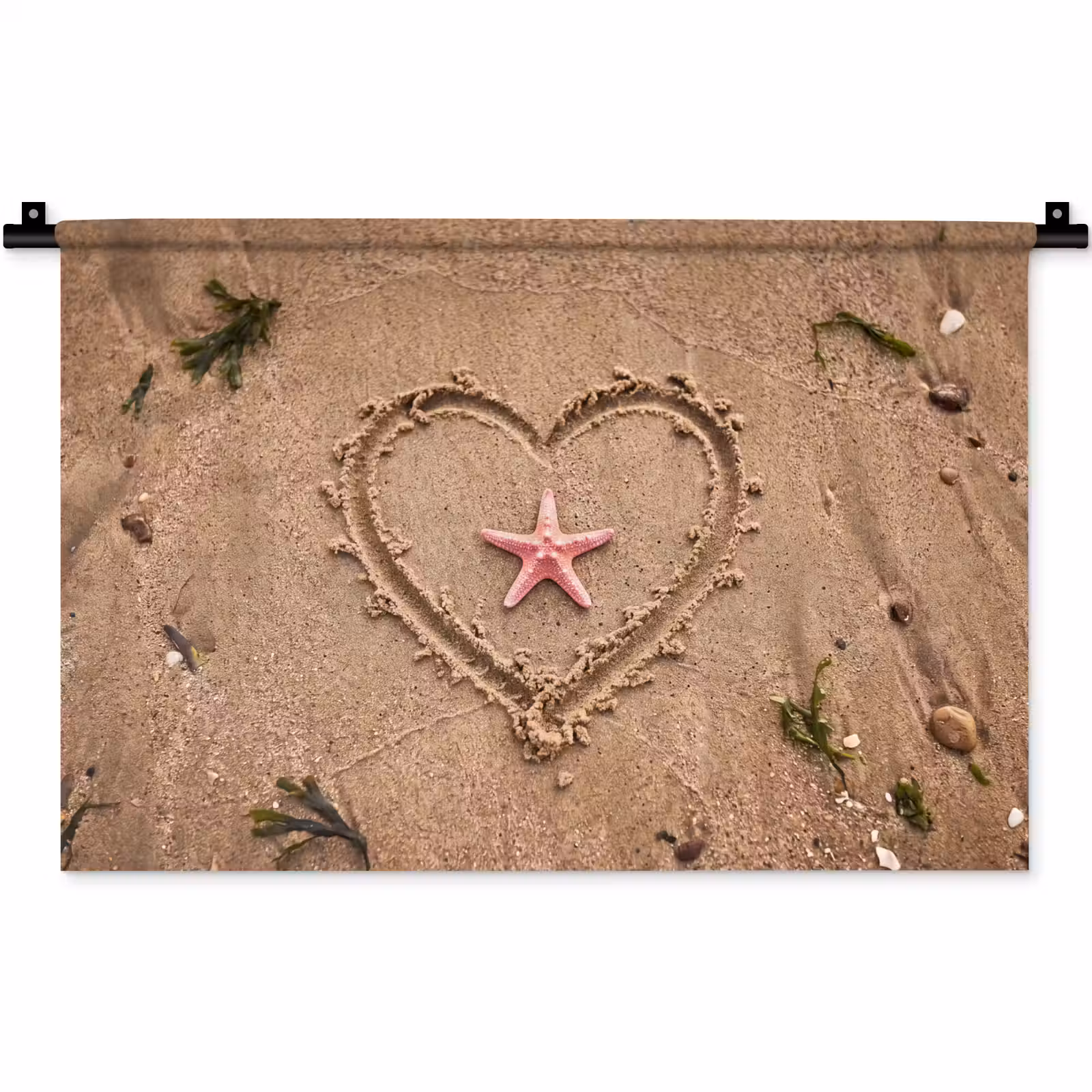 Wandkleed - Dieren - Hart - Strand - Zand - Roze — 1