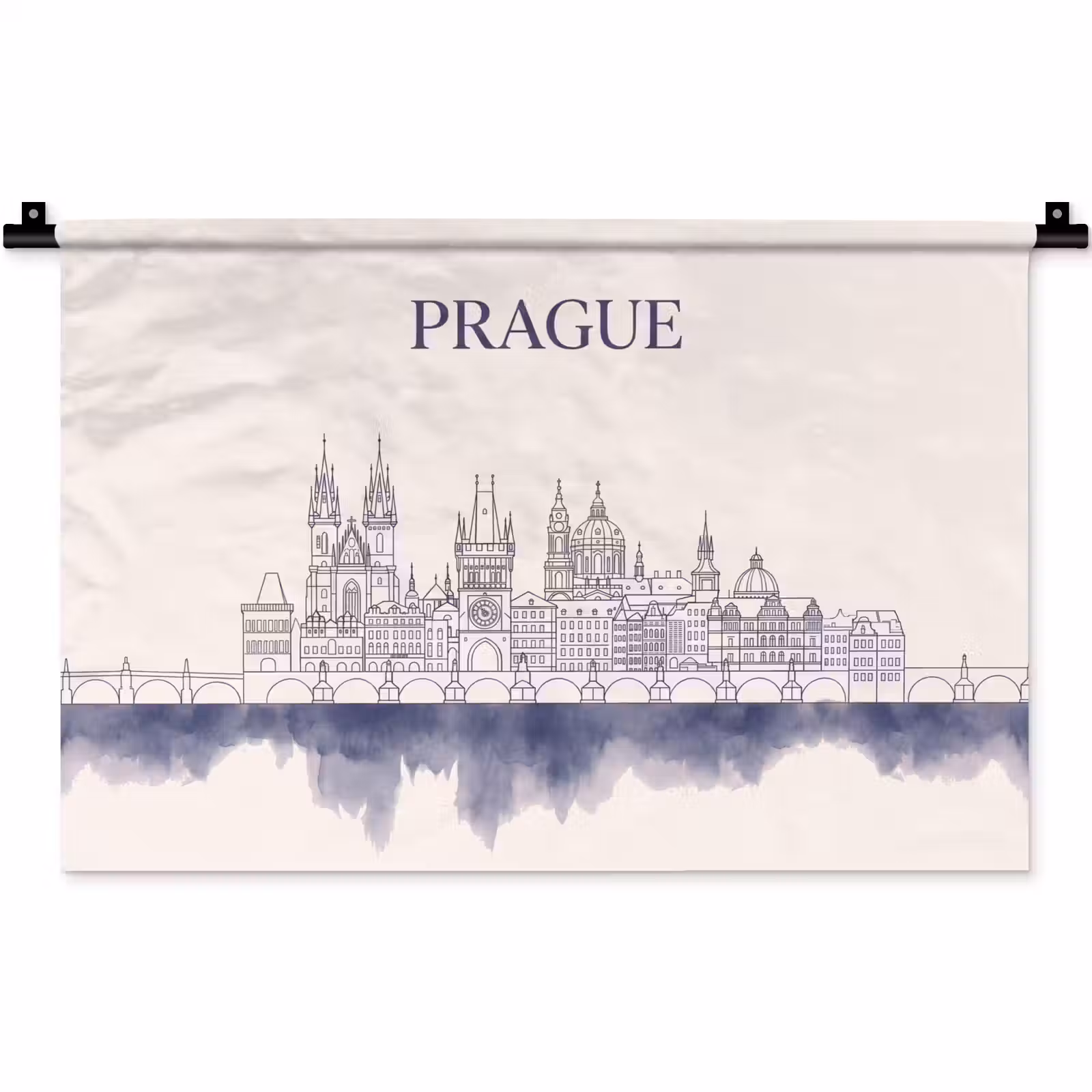 Wandkleed - Praag - Skyline - Architectuur - Blauw — 1