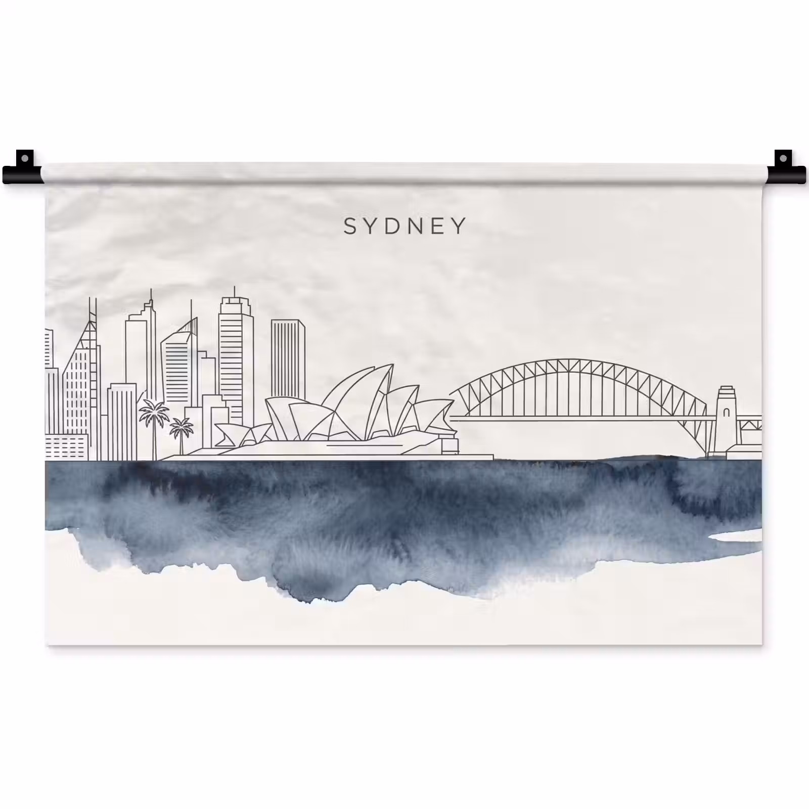 Wandkleed - Stad - Skyline - Architectuur - Minimalistisch - Blauw — 1