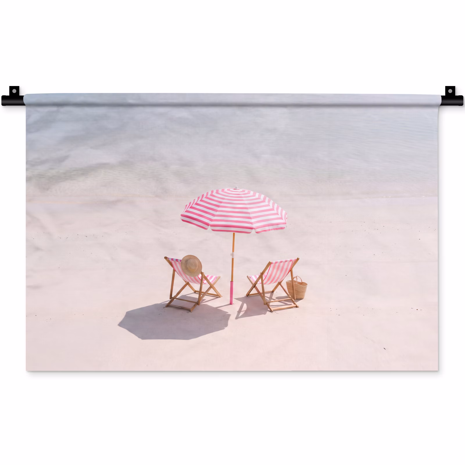 Wandkleed - Strand - Parasol - Ligstoel - Zomer - Roze — 1