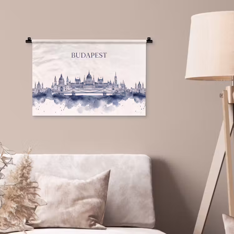 Wandkleed - Boedapest - Skyline - Architectuur - Aquarel - Blauw — 2
