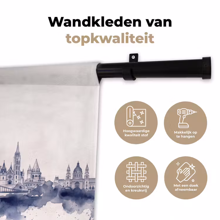 Wandkleed - Boedapest - Skyline - Architectuur - Aquarel - Blauw — 3