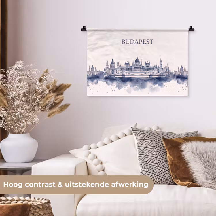 Wandkleed - Boedapest - Skyline - Architectuur - Aquarel - Blauw — 4