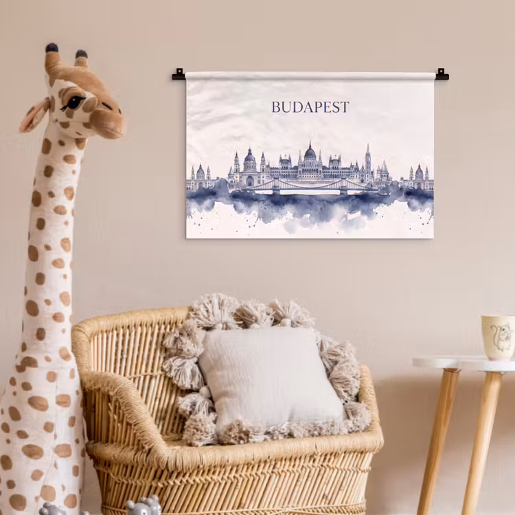 Wandkleed - Boedapest - Skyline - Architectuur - Aquarel - Blauw — 5