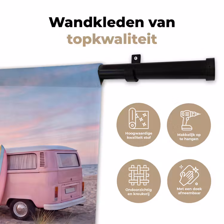 Wandkleed - Busje - Strand - Surfplank - Zomer - Roze — 3