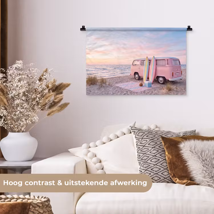 Wandkleed - Busje - Strand - Surfplank - Zomer - Roze — 4