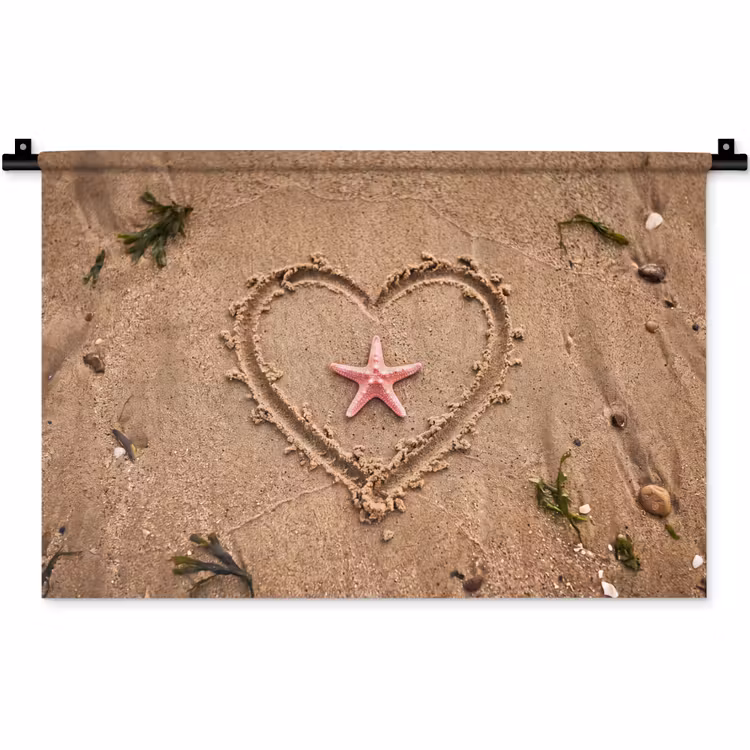 Wandkleed - Dieren - Hart - Strand - Zand - Roze — 1