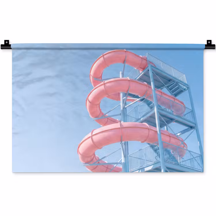 Wandkleed - Glijbaan - Waterpark - Spiraal - Modern - Roze — 1