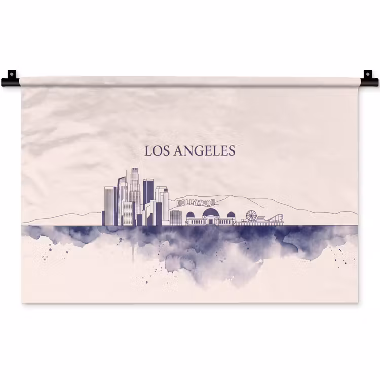 Wandkleed - Los Angeles - Skyline - Architectuur - Aquarel - Blauw — 1