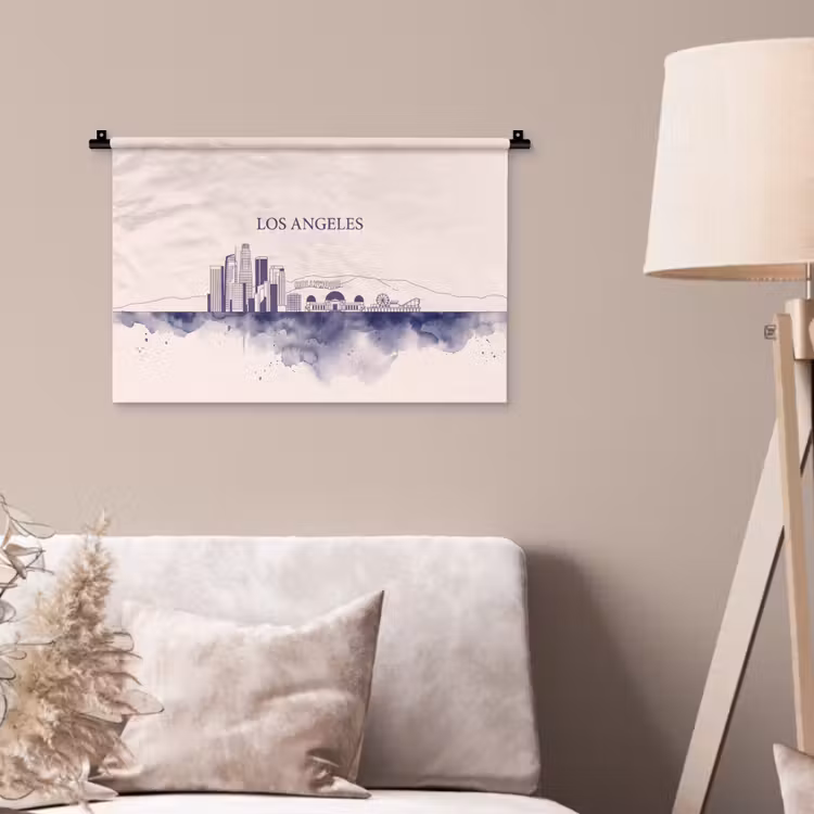Wandkleed - Los Angeles - Skyline - Architectuur - Aquarel - Blauw — 2