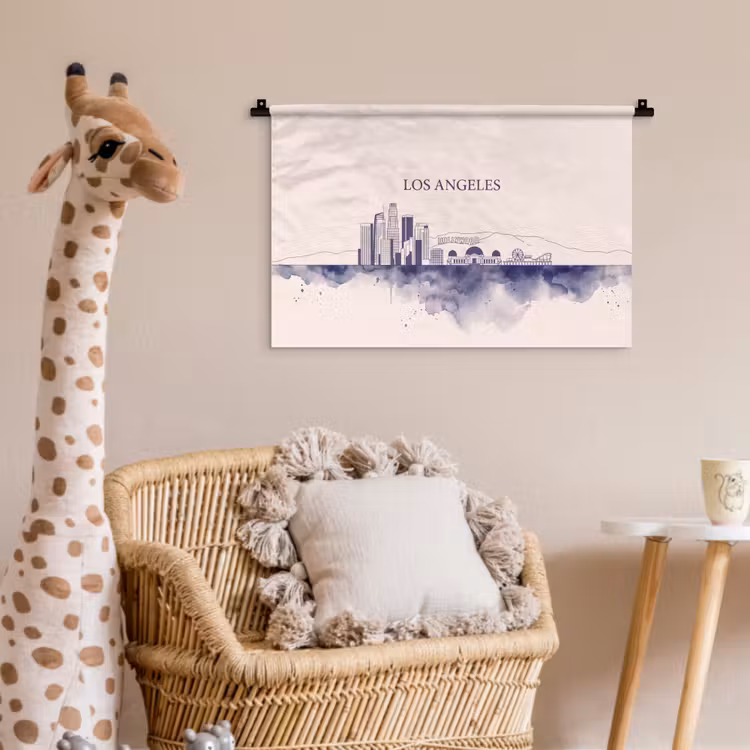 Wandkleed - Los Angeles - Skyline - Architectuur - Aquarel - Blauw — 5