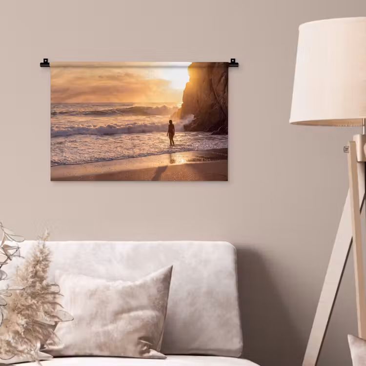 Wandkleed - Mensen - Oceaan - Zonsondergang - Kust - Goud — 2